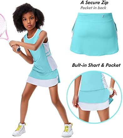Lionjie ילדים בנות טניס תלבושת גולף תלבושת שמלה ללא שרוולים גופיות סקורטס חצאיות ספורט עם כיסי מכנסיים קצרים 3-12y