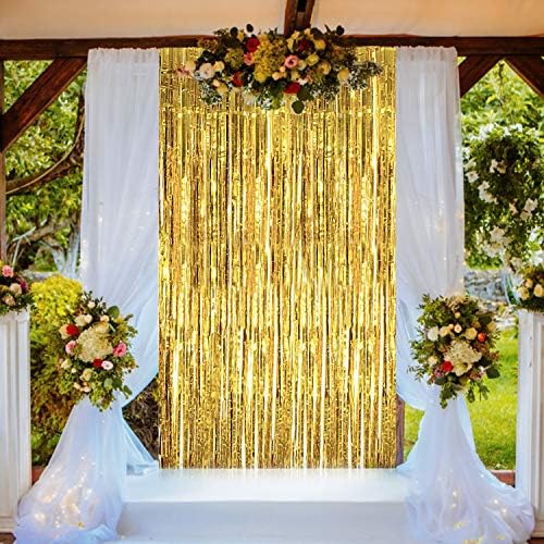 דלת שוליים רדיד מתכתי זהב מבריק & מגבר; קישוט מסיבת וילון חלון 3.3 'איקס 6.6' חבילת ערך של 2 עם