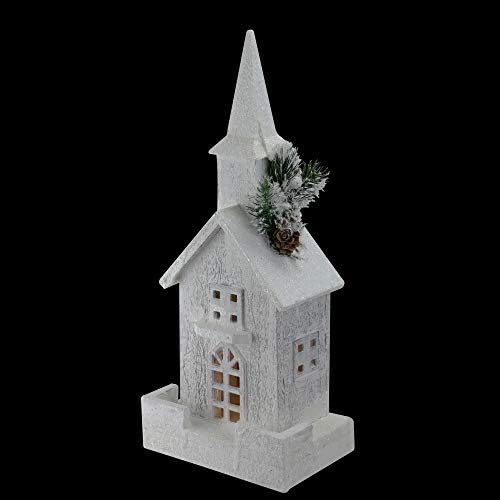 Northlight 16.5 LED מואר לבן וירוק כנסייה מושלגת קישוט חג המולד