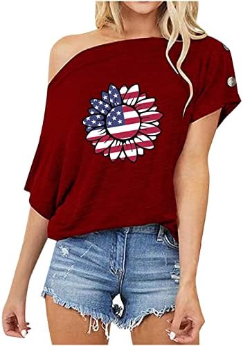חולצת טי פטריוטית של אמריקה לנשים דגל אמריקאי מחוץ לחולצת הכתפיים הרביעית ביולי ארהב כוכבי ארהב חולצה חולצה חולצה